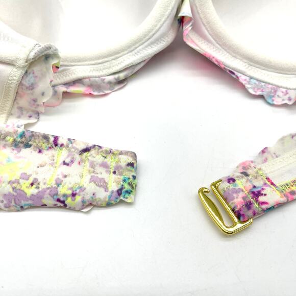 Victorias Secret Women Bikini Top 34C Colorful Splatter Scallop Neon Bright Boho - Picture 7 of 10